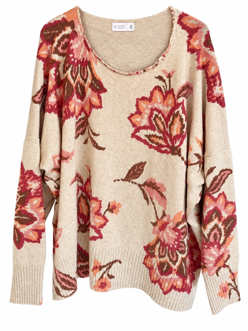 LC Lauren Conrad 3X Floral Oversized Knit Sweater Boho Cottagecore - Picture 2 of 4